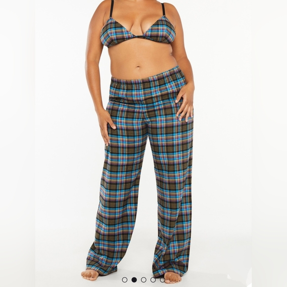 Savage X Fenty Tied Up Open Back Pants in Blue Aruba Canterbury Plaid, Size XL - Picture 2 of 12